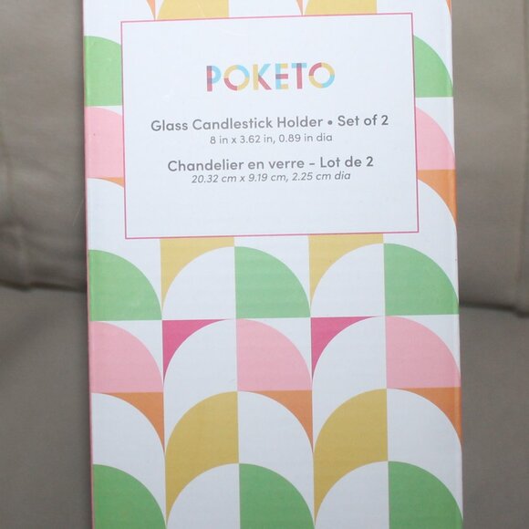 POKETO Glass Candlestick Holder Set of 2 NEW in Box - Picture 3 of 4
